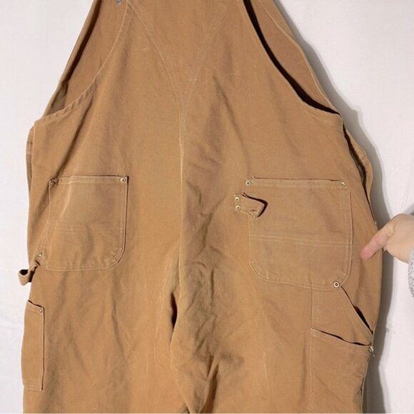 Carhartt Tan Duck Canvas Bib Overalls Double Knee Work Wear 50x30 - Picture 8 of 16